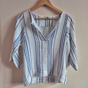Stark X Cotton Gauze Blue And White Striped Top XS